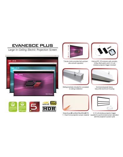 200-Inch Evanesce Plus Series Electric 16:9 Front Projection Screen
