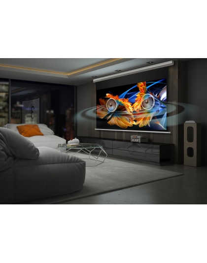 110-Inch Starling Tab-Tension CineGrey 4D AT Series Electric Tab Tension Acoustically Transparent 16:9 Front Projection Screen