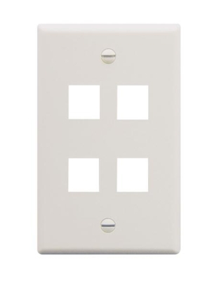 FACEPLATE, FLAT, 1-GANG, 4-PORT, WHITE