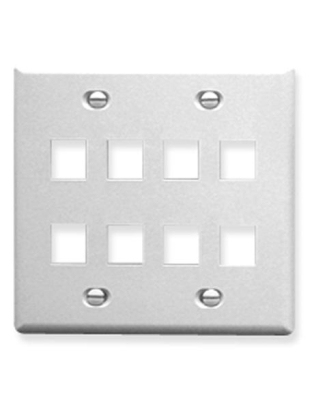 FACEPLATE, FLAT, 2-GANG, 8-PORT, WHITE