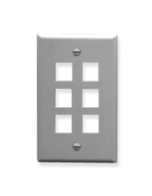 FACEPLATE, FLAT, 1-GANG, 6-PORT, GRAY
