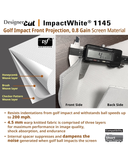 Designer Cut, 85-Inch Diag, 10'x10' ImpactWhite DIY Raw Projector Screen Material for Golf/Multi-Sport Simulation, RM-10X10-IPW